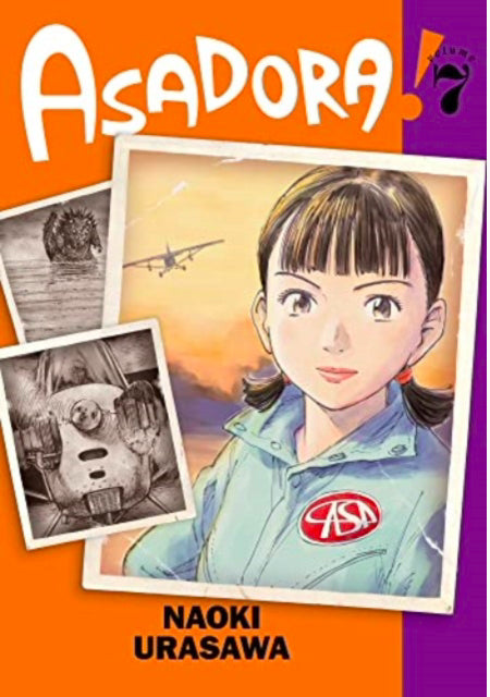 Engelstalige cover van Asadora! Vol. 7, met een gedetailleerde illustratie van Asadora in een vastberaden houding, omgeven door een dreigende sfeer die past bij het mysterieuze en spannende verhaal van Naoki Urasawa.