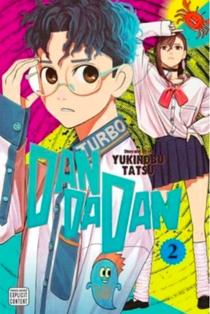 Engelstalige cover van Dandadan Vol. 2, met levendige en dynamische illustratie van de hoofdpersonages in een spannende en kleurrijke scène, getekend in een energieke manga-stijl.