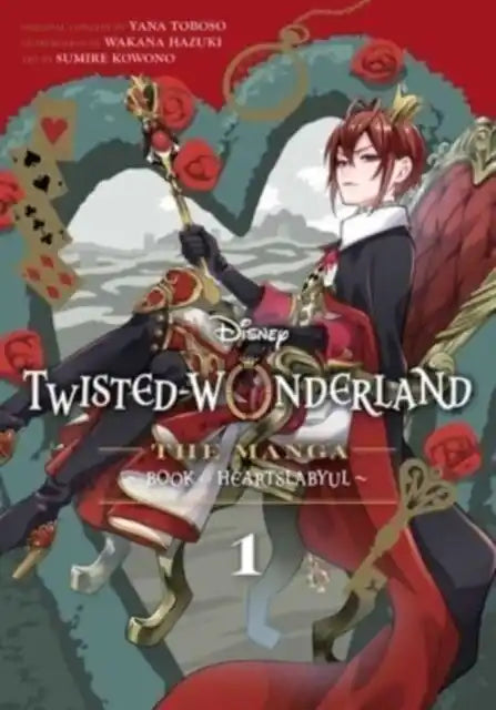 Engelstalige cover van Disney Twisted-Wonderland: The Manga – Book of Heartslabyul, Vol. 1, met kleurrijke illustraties van de studenten van Heartslabyul in een magische en fantasierijke setting, getekend in een stijlvolle en gedetailleerde manga-stijl.