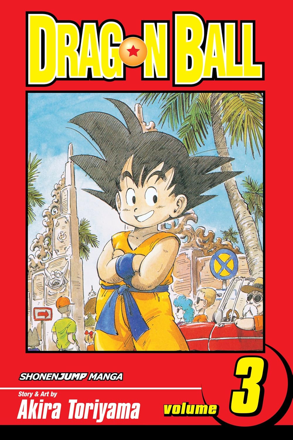 Engelstalige cover van Dragon Ball Vol. 3, met Goku in gevechtshouding naast Krillin, terwijl ze trainen bij Meester Roshi, getekend in de klassieke, humorvolle en actievolle stijl van Akira Toriyama.