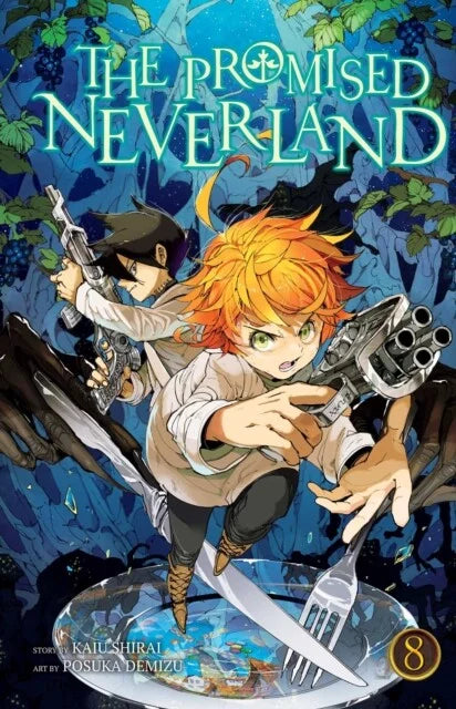 Cover van The Promised Neverland Vol. 8 (Engelse editie) met Emma en Ray – spannende thriller manga van Kaiu Shirai en Posuka Demizu