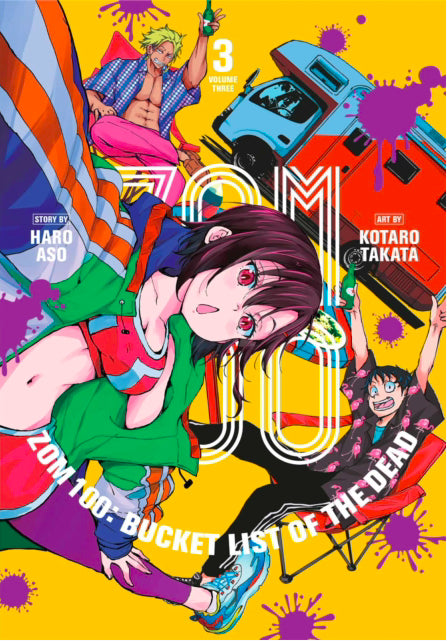 Cover van Zom 100: Bucket List of the Dead Vol. 3 (Engelse editie) met hoofdpersonages in zombiewereld – grappige en spannende manga over het leven tijdens een zombie-apocalyps