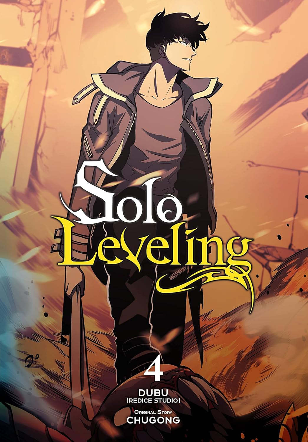 Cover van Solo Leveling Vol. 4 – Engelstalige fantasy manhwa waarin Sung Jin-Woo zijn krachten uitbreidt en een schaduwleger opbouwt