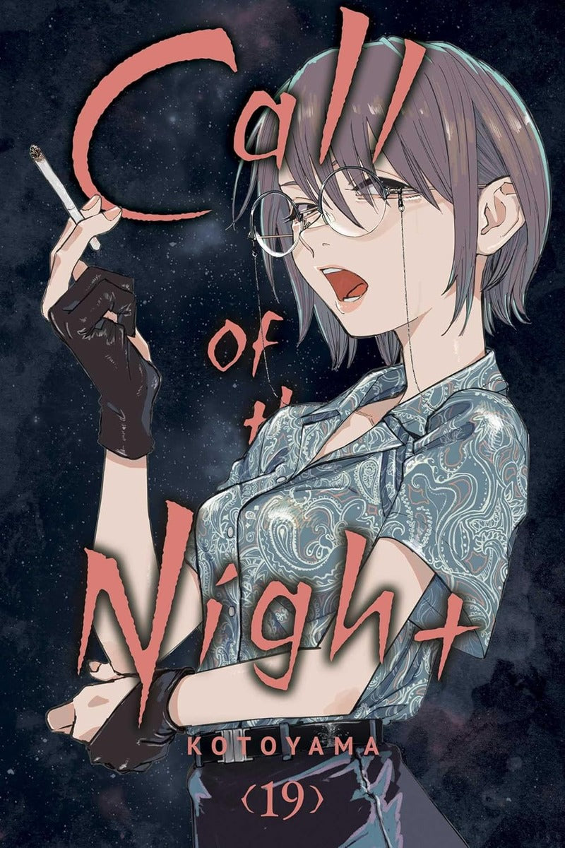 Cover van Call of the Night volume 19 manga door Kotoyama, met Ko en Nazuna in een nachtelijk stadsdecor, symbool voor hun mysterieuze en romantische relatie