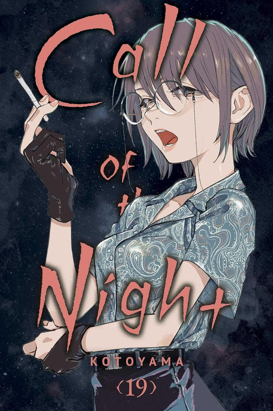 Cover van Call of the Night volume 19 manga door Kotoyama, met Ko en Nazuna in een nachtelijk stadsdecor, symbool voor hun mysterieuze en romantische relatie