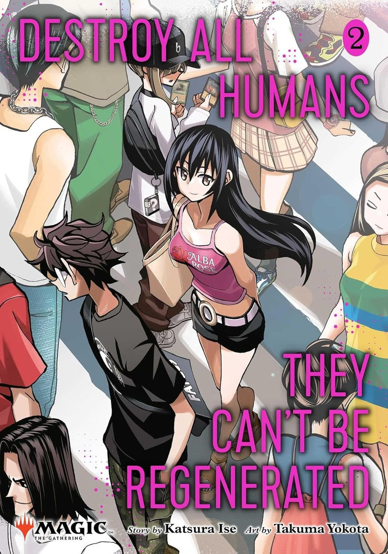 Cover van Destroy All Humans: They Can’t Be Regenerated volume 2 manga, met Hajime Kano en Emi Sawatari tijdens hun Magic: The Gathering-toernooi in de zomer van 1998