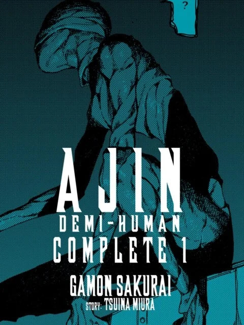 Engelstalige cover van Ajin: Demi-Human Complete 1, met donkere en intense illustratie van het hoofdpersonage in een mysterieuze en actievolle setting, getekend in manga-stijl.
