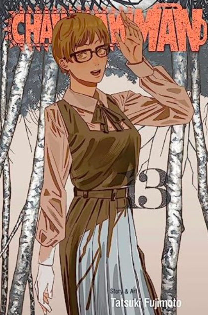 Engelstalige cover van Chainsaw Man Vol. 13, met een intense en dynamische illustratie van Denji en andere hoofdpersonages in actie, getekend in de rauwe en gedetailleerde manga-stijl van Tatsuki Fujimoto.