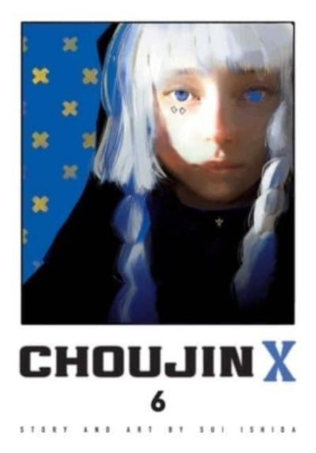 Engelstalige cover van Choujin X Vol. 6, met een krachtige illustratie van het hoofdpersonage in een intense en actievolle pose, omgeven door dynamische lijnen en donkere accenten, getekend in een gedetailleerde manga-stijl.