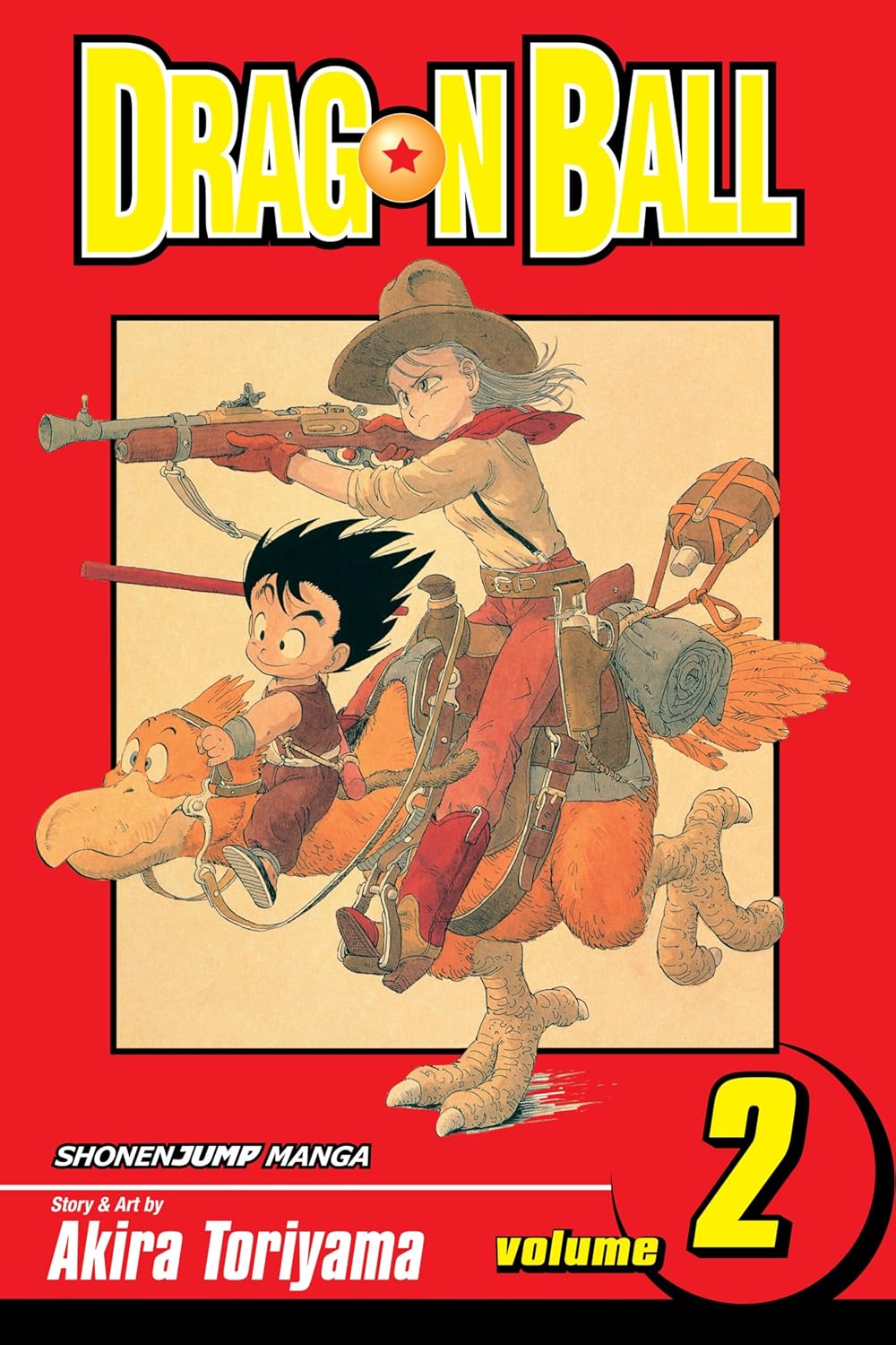 Engelstalige cover van Dragon Ball Vol. 2, met Goku en Bulma in een avontuurlijke scène vol humor en actie, getekend in de kenmerkende en levendige manga-stijl van Akira Toriyama.