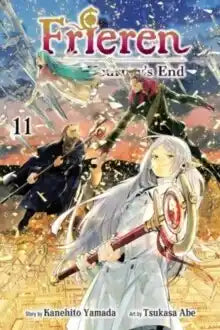 Engelstalige cover van Frieren: Beyond Journey's End Vol. 11, met Frieren en haar metgezellen in een serene maar betoverende fantasy-setting, getekend in een sfeervolle en gedetailleerde manga-stijl die de melancholische toon van het verhaal versterkt.