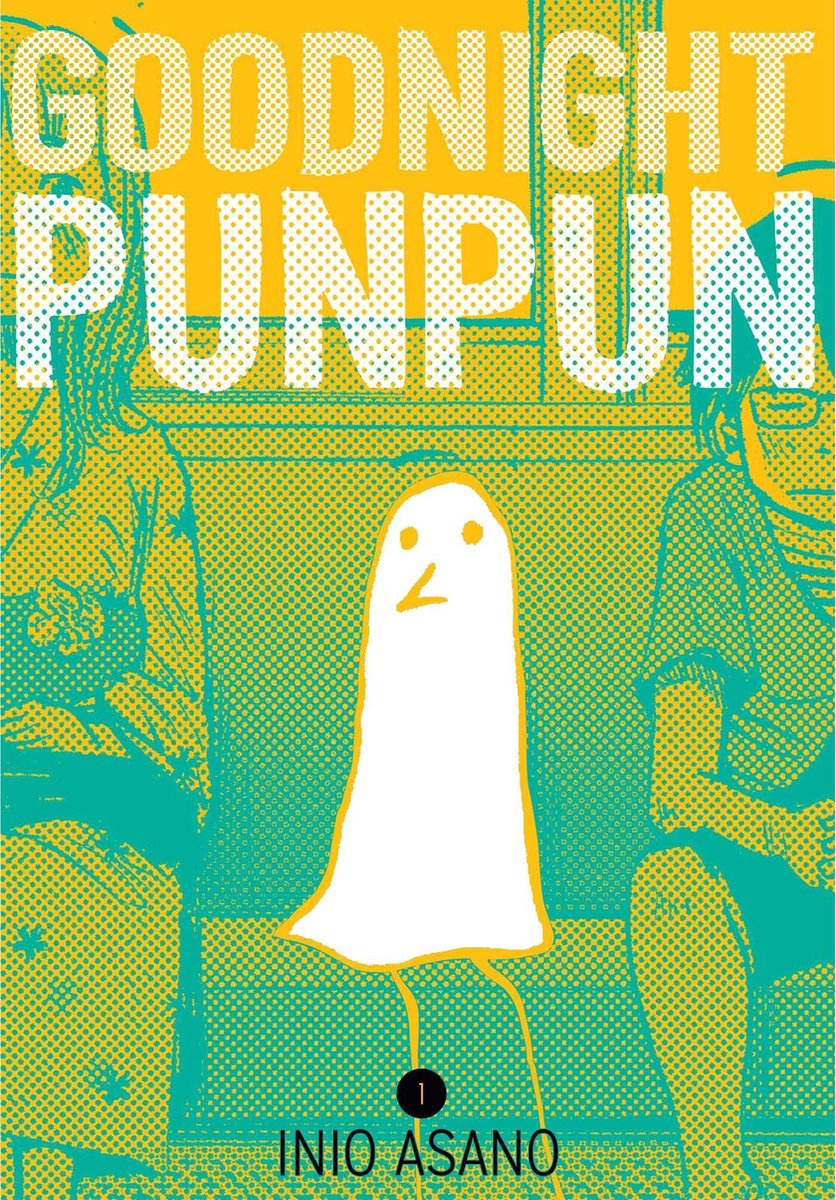 Engelstalige cover van Goodnight Punpun Vol. 1, met de iconische, minimalistisch getekende Punpun centraal in beeld, omgeven door een alledaags maar emotioneel geladen stadsdecor, in een contrasterende manga-stijl die de psychologische diepgang en coming-of-age thematiek weerspiegelt.