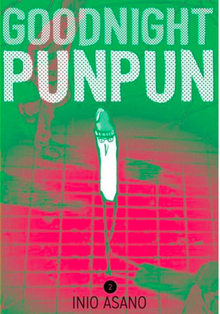 Engelstalige cover van Goodnight Punpun Vol. 2, met de karakteristieke gestileerde figuur van Punpun op de voorgrond, geplaatst tegen een sombere en introspectieve achtergrond die de emotionele en existentiële sfeer van het verhaal versterkt, in een unieke manga-stijl van Inio Asano.