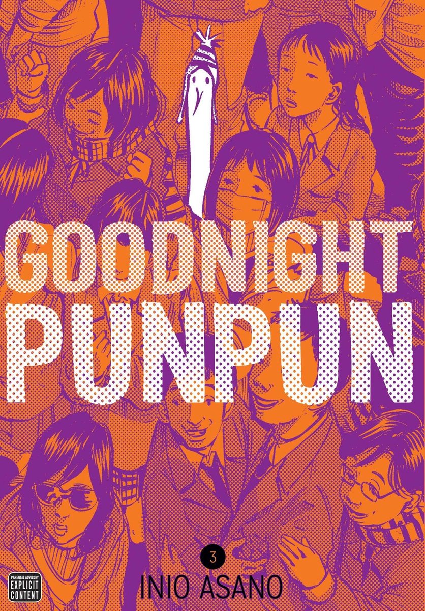 Engelstalige cover van Goodnight Punpun Vol. 3, met de kenmerkende minimalistische Punpun-figuur centraal geplaatst, omgeven door een duistere en emotioneel geladen sfeer die de groeiende complexiteit en psychologische diepgang van het verhaal weerspiegelt, in de expressieve manga-stijl van Inio Asano.