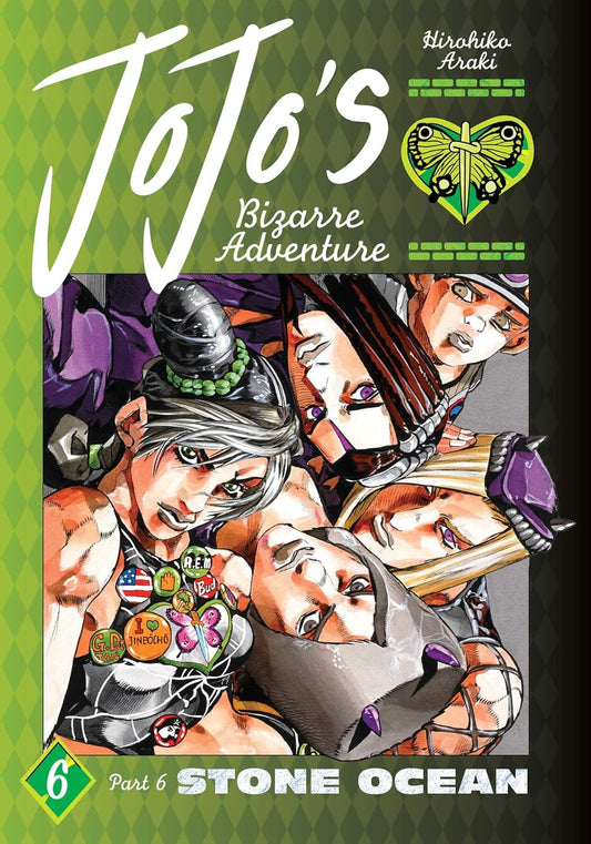 Cover van JoJo's Bizarre Adventure: Stone Ocean Vol. 6 (Engelse editie) met Jolyne Cujoh en haar Stand – bizarre en stijlvolle shonen manga van Hirohiko Araki