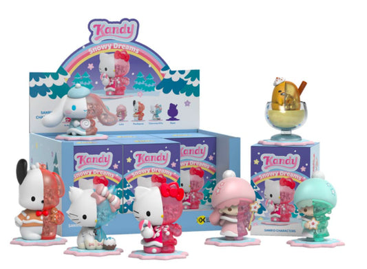 Cover van Kandy × Sanrio Blind Box Series 3 Snowy Dreams Edition, ontworpen door Jason Freeny; Sanrio figuren in winter‑ en sneeuwthema, dissectible vinyl collectibles in feestelijke verpakking