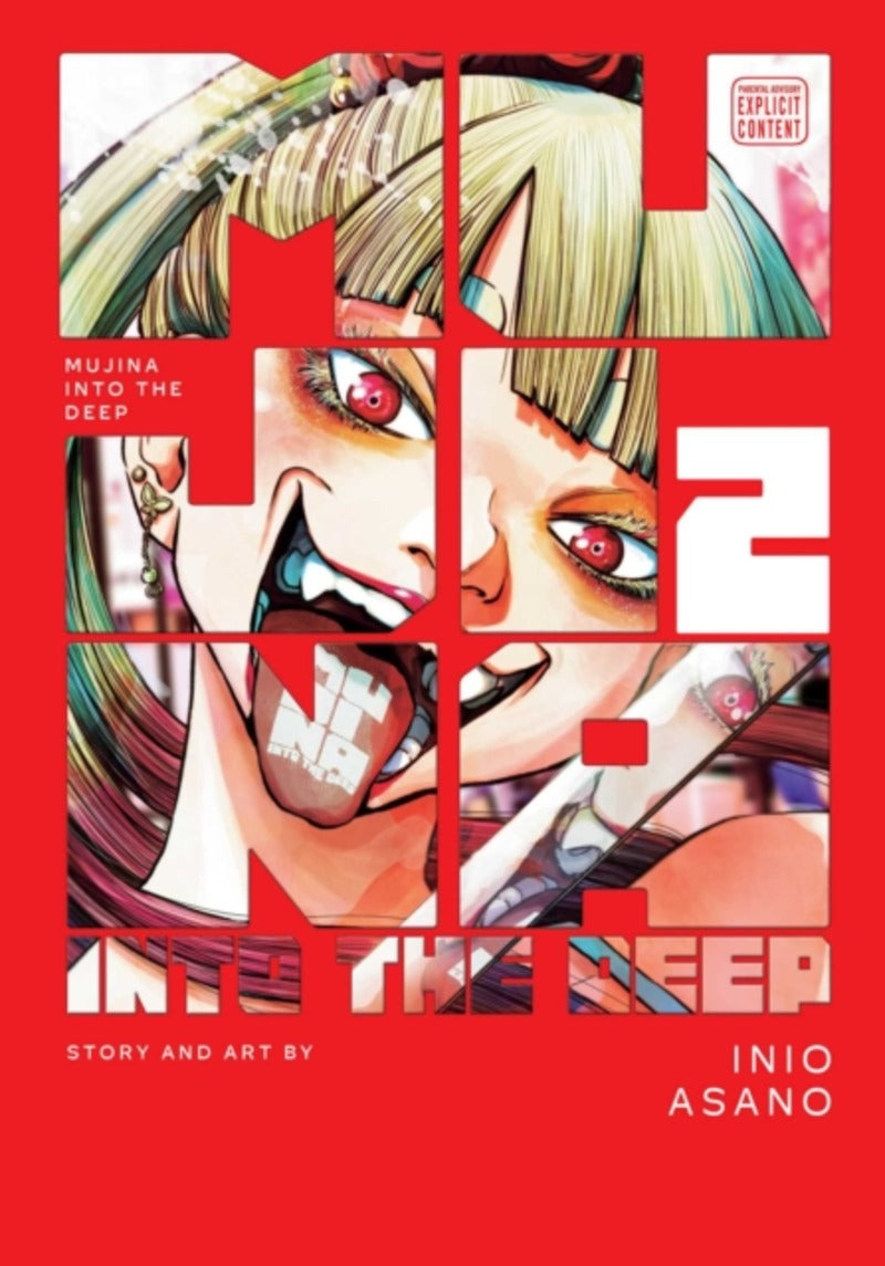 Cover van Mujina: Into the Deep Volume 2, een seinen manga van Inio Asano. Het verhaal volgt Ubume, een voormalige huurmoordenaar die als mujina – een burger zonder rechten – probeert te overleven in Tokio. In dit tweede deel raakt ze verwikkeld in nieuwe gevaren, neemt de zorg voor een tienermeisje op zich en vecht om haar reputatie in de onderwereld te herstellen. De cover weerspiegelt de duistere, volwassen thema’s van actie, overleven en maatschappelijke kritiek.