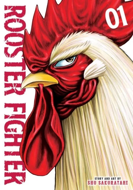 Cover van Rooster Fighter Vol. 1 (Engelse editie) met Hanekichi de haan in actie – unieke actie manga van Shuu Sakuratani