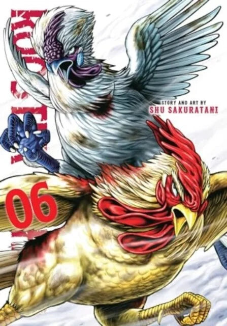Cover van Rooster Fighter Vol. 6 (Engelse editie) met Hanekichi in heftige strijd – energieke actie manga van Shuu Sakuratani