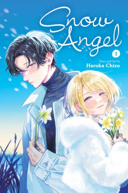 Cover van Snow Angel Volume 1, een romantische slice-of-life manga van Haruka Chizu. De illustratie toont hoofdpersoon Muku Shiroshika in een serene sneeuwscène, die symbool staat voor haar eenzaamheid en verlangen naar warmte. Dit eerste deel vertelt het verhaal van verlies, zorgplicht en een hernieuwde ontmoeting met haar jeugdvriend Yuto, die haar een sprankje hoop geeft.