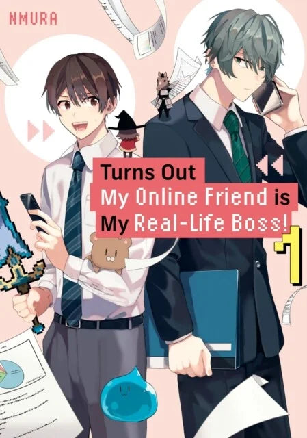 Cover van Turns Out My Online Friend Is My Real-Life Boss! Vol. 1 (Engelse editie) met hoofdpersonages – grappige romantische comedy manga