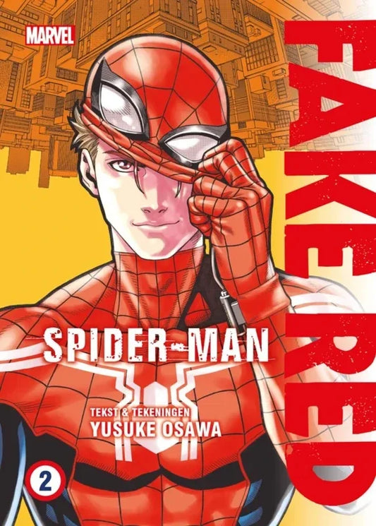 Cover van Nederlandse Spider-Man Fake-Red manga deel 2 met Spider-Man in actie, spannende superhelden avonturen.